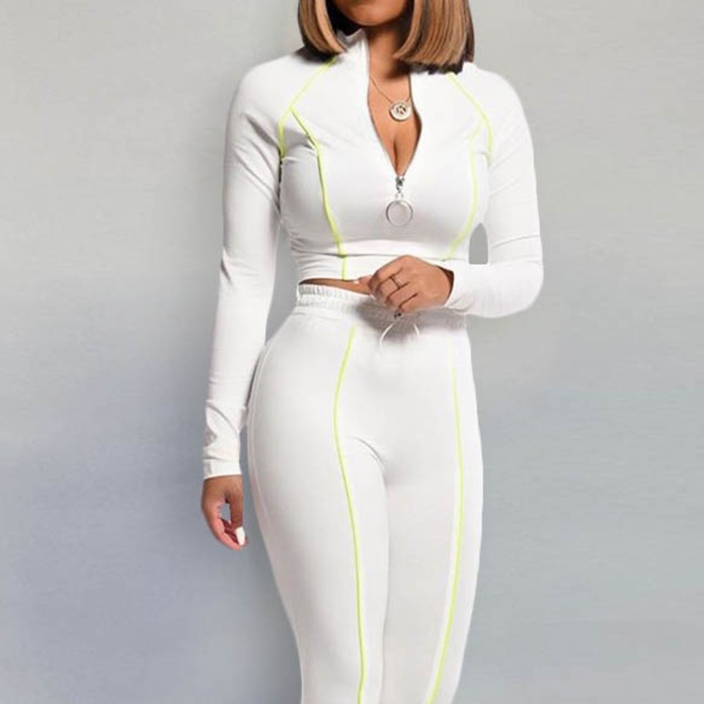 2PC white and neon Tracksuit